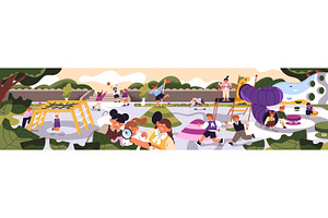Happy kids have fun on playground, a Person Illustration by PaperTrident