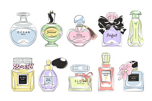 Cartoon Perfumery Bottles. Vintage