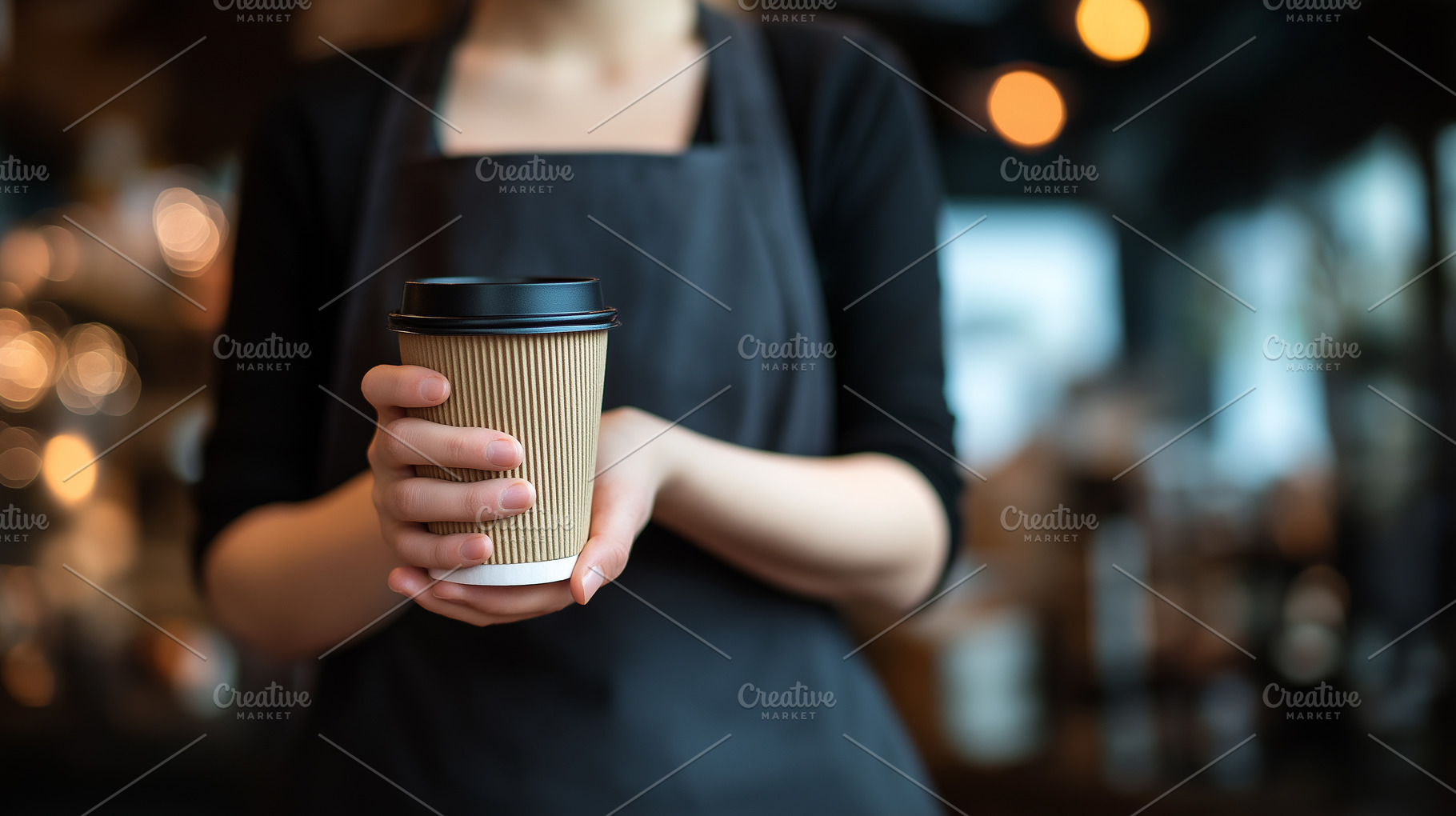 Female barista serving coffee, a Food & Drink Photo by MistyDay