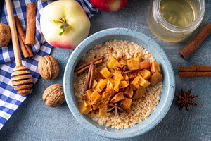 Autumn tasty breakfast Oatmeal Porridge with Apple and Cinnamon, a Food & Drink Photo by Rimma