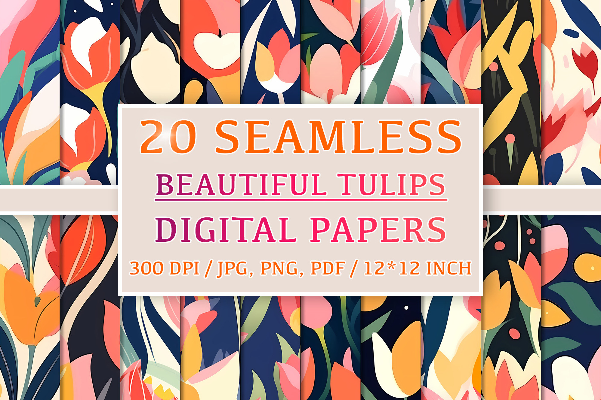 20 Beautiful Seamless Tulip Patterns, a Pattern Graphic by Nordic Design