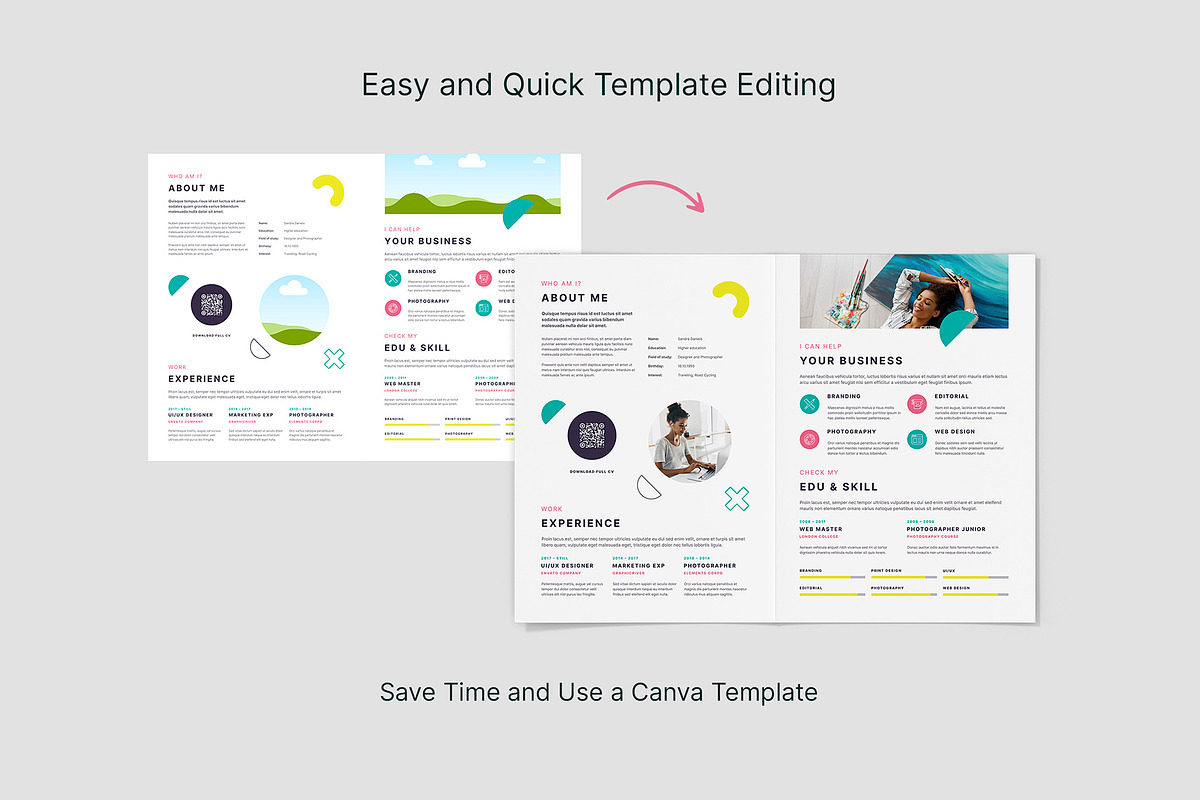 The Resume Brochure Bifold Canva, a Resume Template by artbart (Photo 7 of 7)