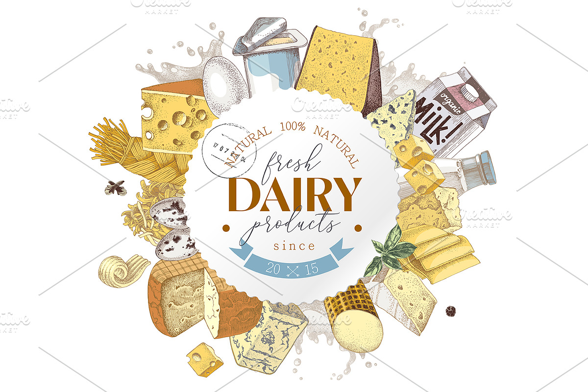 Farm fresh dairy products collection, a Food Illustration by handsketched (Photo 8 of 14)