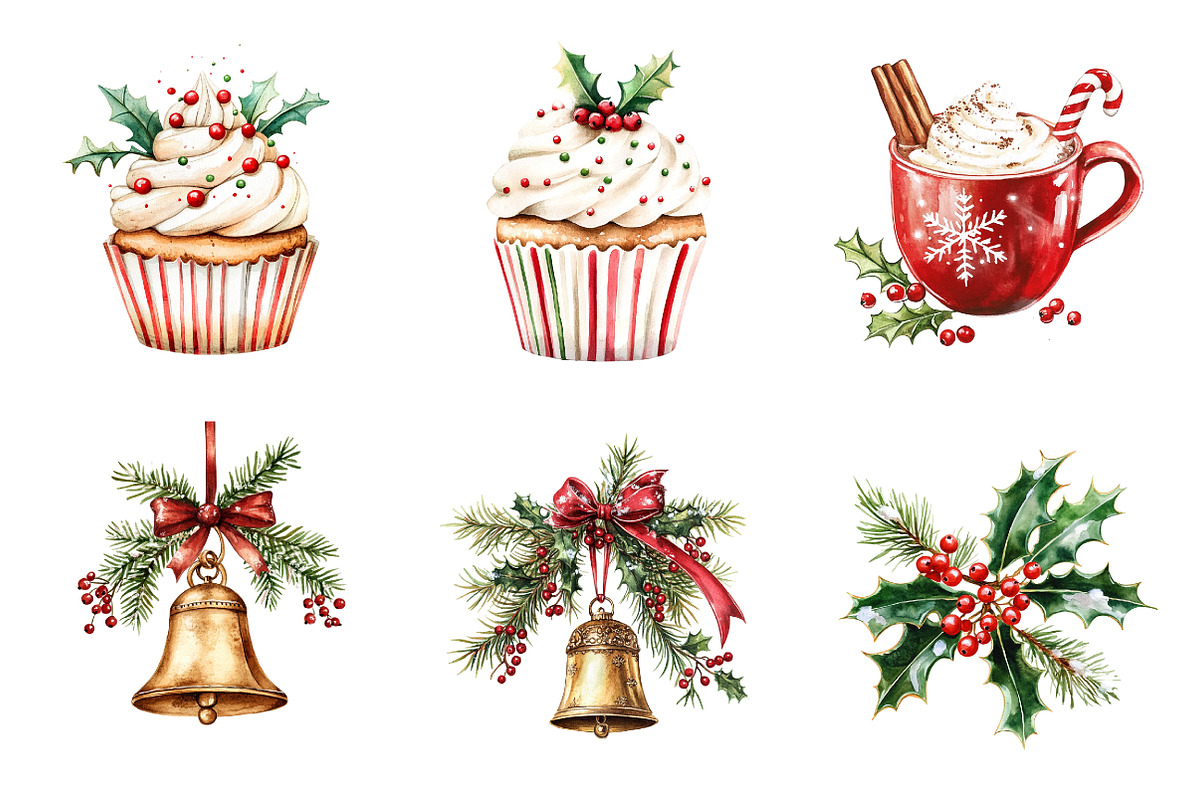 Watercolor Cute Christmas Clipart, a Transportation Illustration by SinaCreation (Photo 5 of 6)