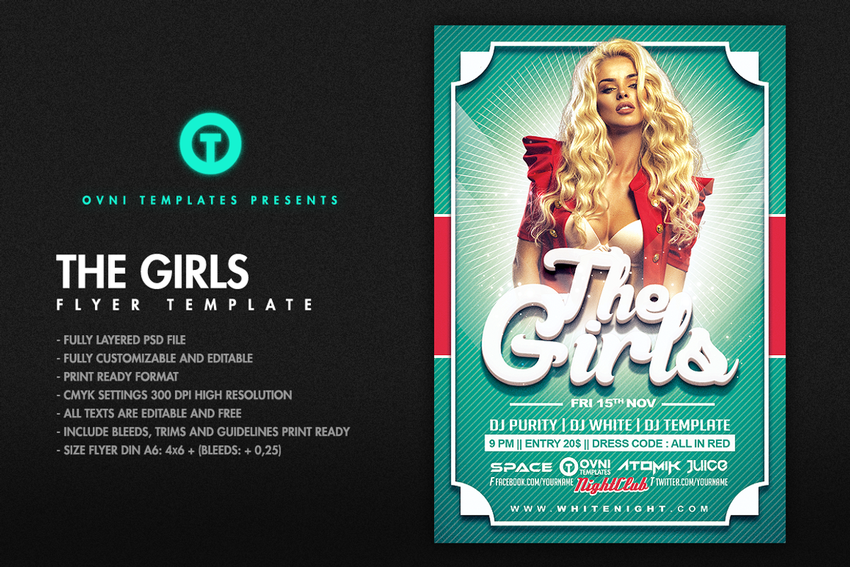 VINTAGE GIRLS Flyer Template, a Flyer Template by OVNI-TEMPLATES