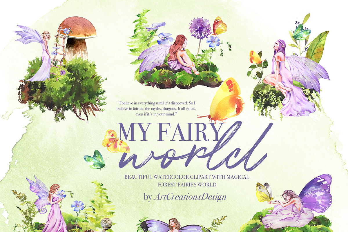 Hand-Painted My Fairy World Clipart, a Person Illustration by ArtCreationsDesign (Photo 2 of 15)