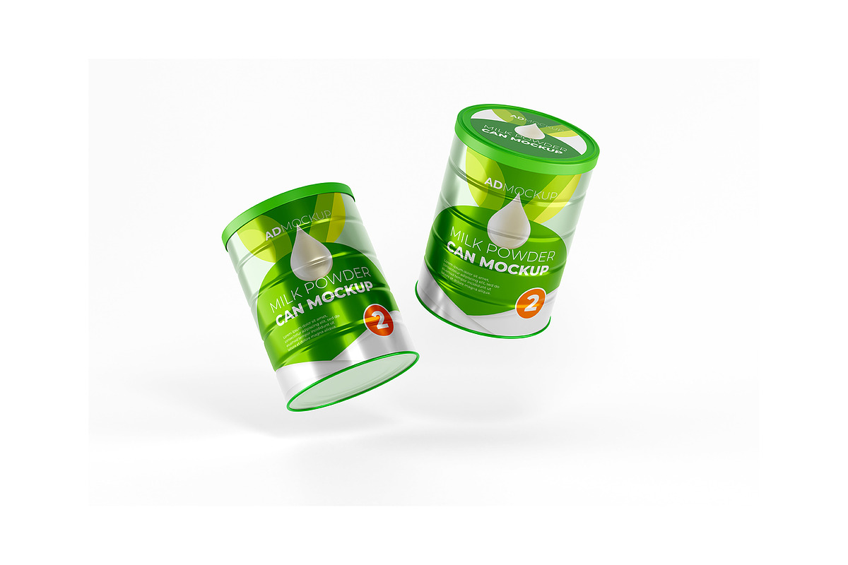 Milk Powder Tin Can Mockup – 8 PSD, a Packaging Mockup by Adstart (Photo 4 of 8)