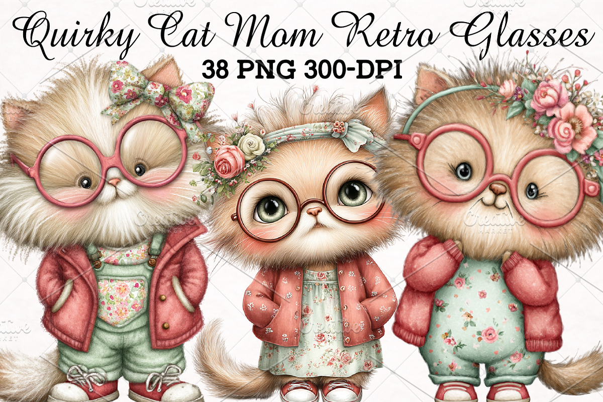 Quirky Cat Mom Retro Glasses PNG, an Animal Illustration by RobertsArt (Photo 1 of 5)