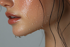 Water drops on the woman shoulder skin, a Person Photo by AlyaAnd
