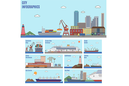 City infographics. Sea port