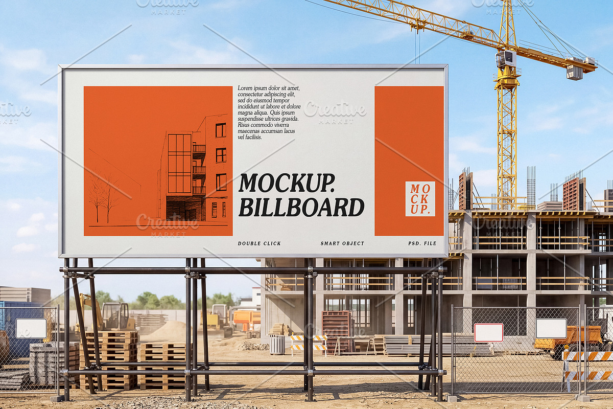 3 Construction Site Billboard Mockup, an Advertising Mockup by smishura (Photo 2 of 8)