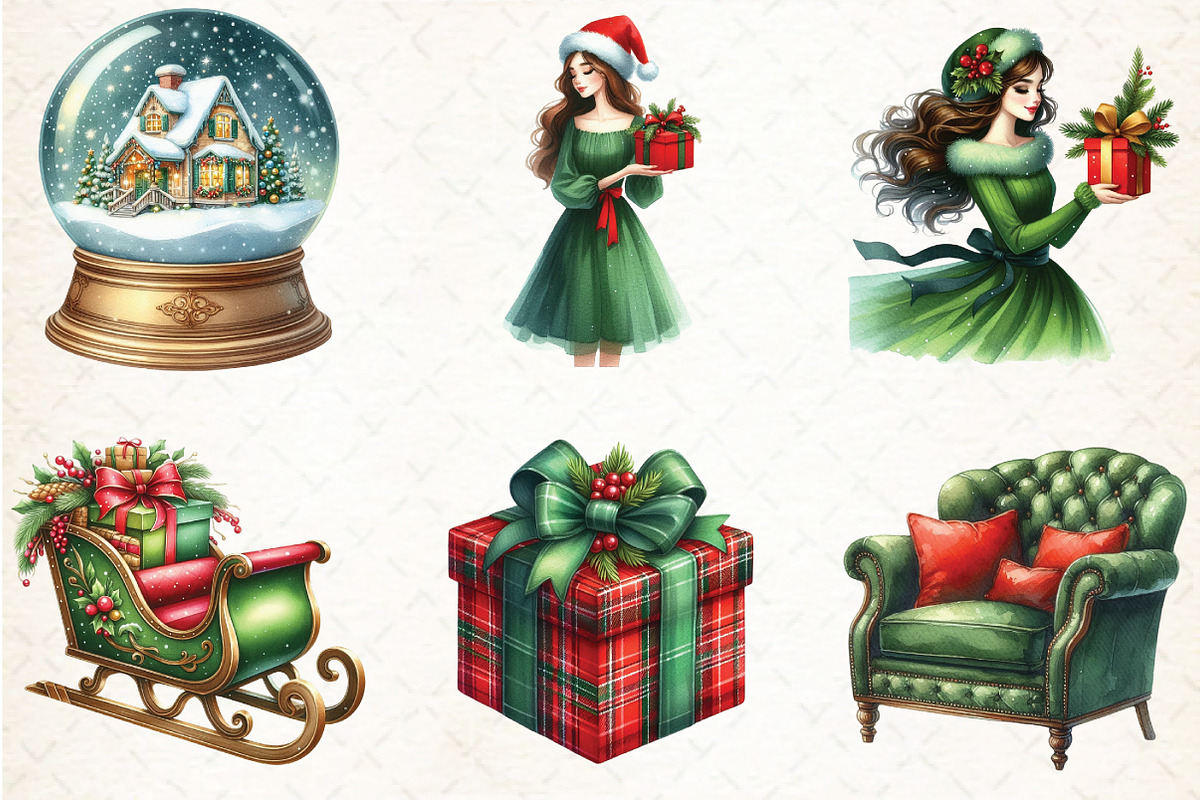 Watercolor Classic Christmas Clipart, an Illustration by Libby Wishes (Photo 2 of 9)