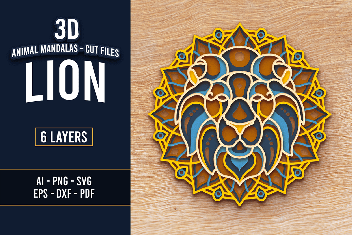 Lion 3D Mandala - SVG Laser cut file, an Object Graphic by Arshad Ali (Photo 1 of 8)