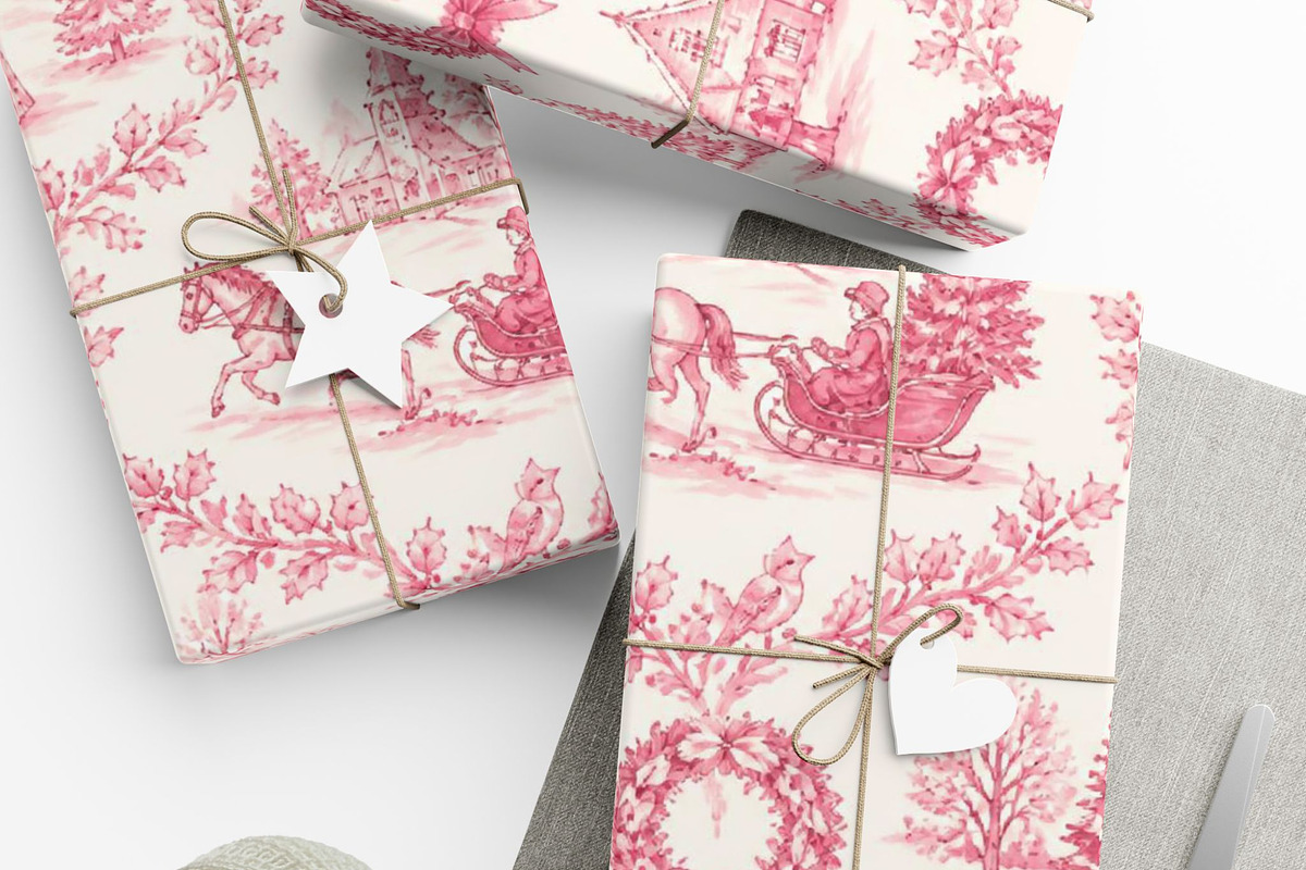 Pink Toile de Jouy Christmas Pattern, a Pattern Graphic by elfy creative (Photo 2 of 4)