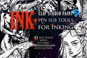 INK. 41+ Clip Studio inking brushes, a Brush Add-On by Eldar Zakirov's (Thumbnail 1 of 17)
