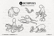 Octopus Vector Line Art Set, an Illustration by MadliArt (Thumbnail 3 of 4)