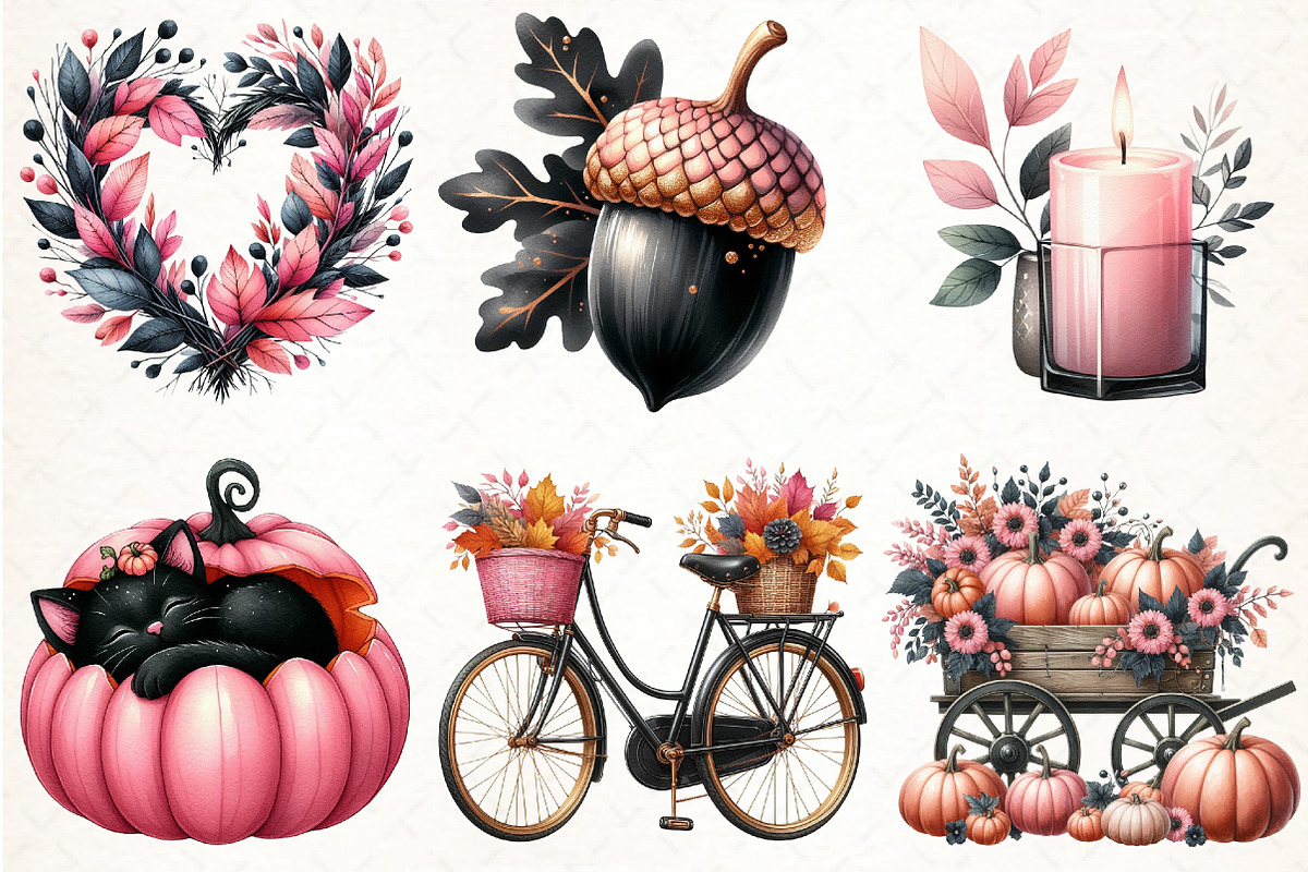 Watercolor Pink and Black Autumn, an Illustration by Pixels.Craft (Photo 2 of 7)