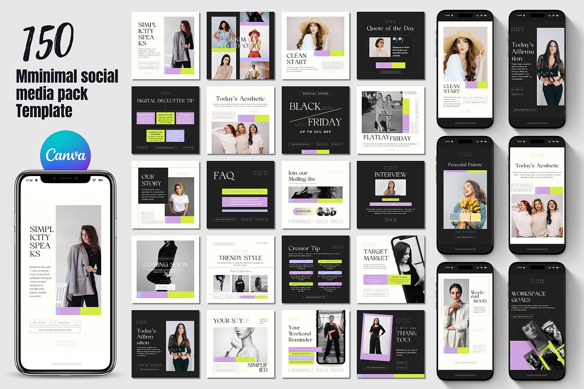 150 Animated Canva Instagram Pack, a Social Media Template by TheBrightGrap (Photo 1 of 11)