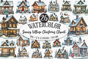 Snowy Village Christmas Clipart, an Illustration by Designking (Thumbnail 1 of 5)
