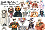 Watercolor Halloween Skeleton Clipar, an Illustration by Rose Art (Thumbnail 1 of 7)