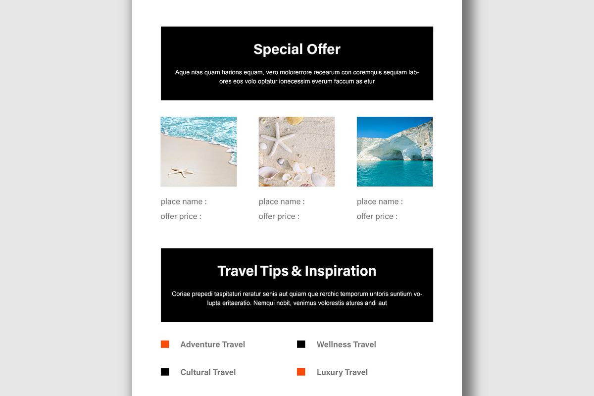 Travel Email Newsletter Layout, an UI Kit Template by MightyDesign (Photo 4 of 8)