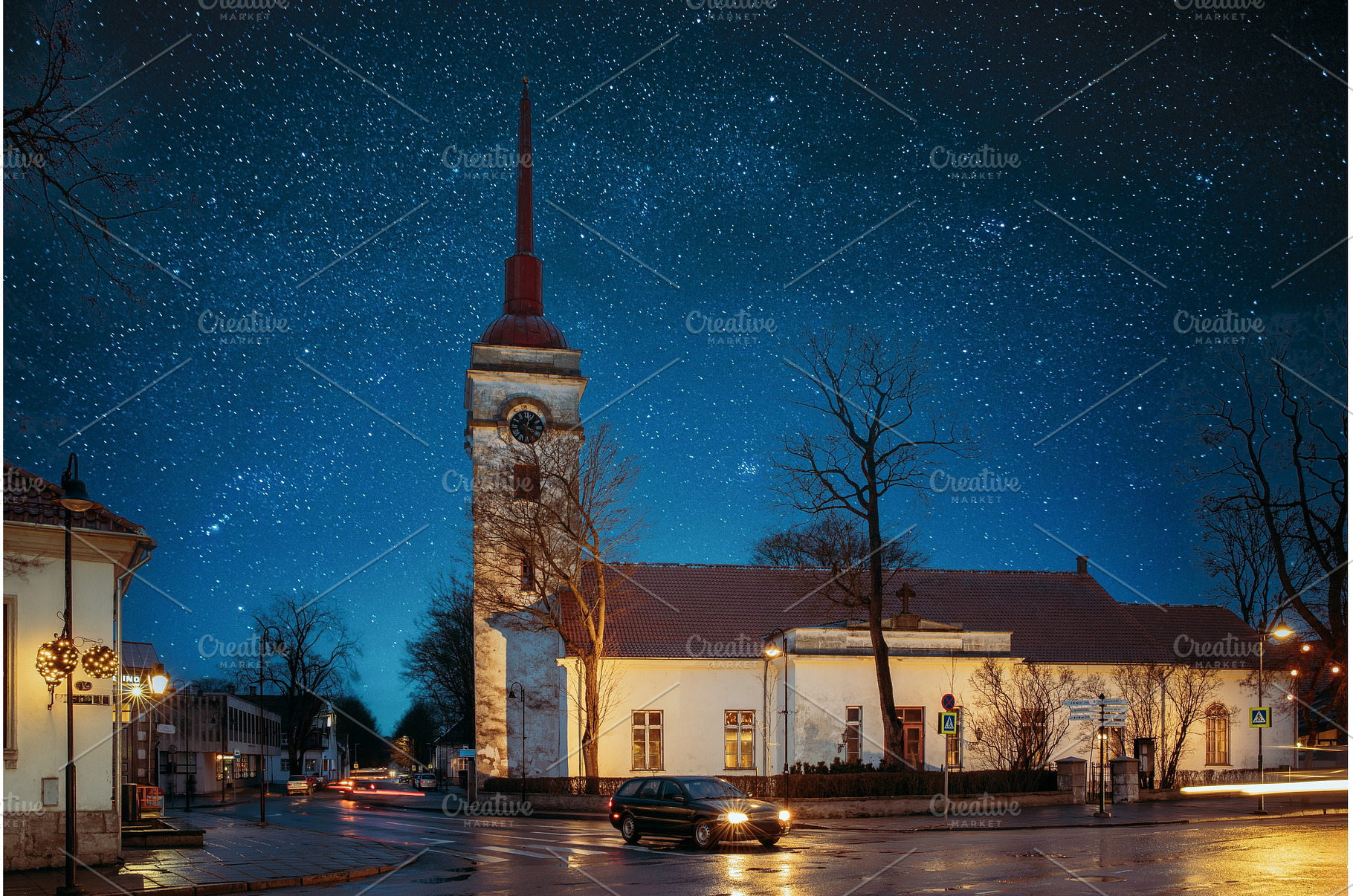 St. Lawrence Church under a starry, an Architecture Photo by Our Amazing World