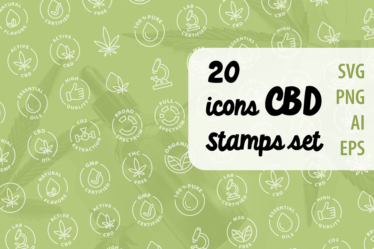 20 CBD cannabis stamp outline icons, an Outline Icon by RevolutionizZed (Photo 1 of 3)