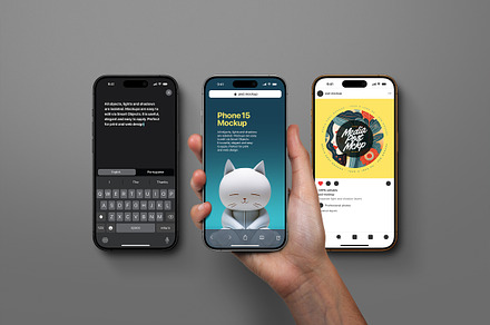 Hand Holding iPhone 15 Mockup, an iPhone Mockup by Avelina Studio
