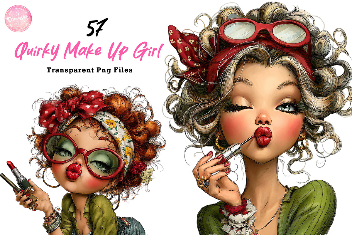 Watercolor Quirky Make Up Girl Clipa, an Illustration by CreationArt (Photo 1 of 7)