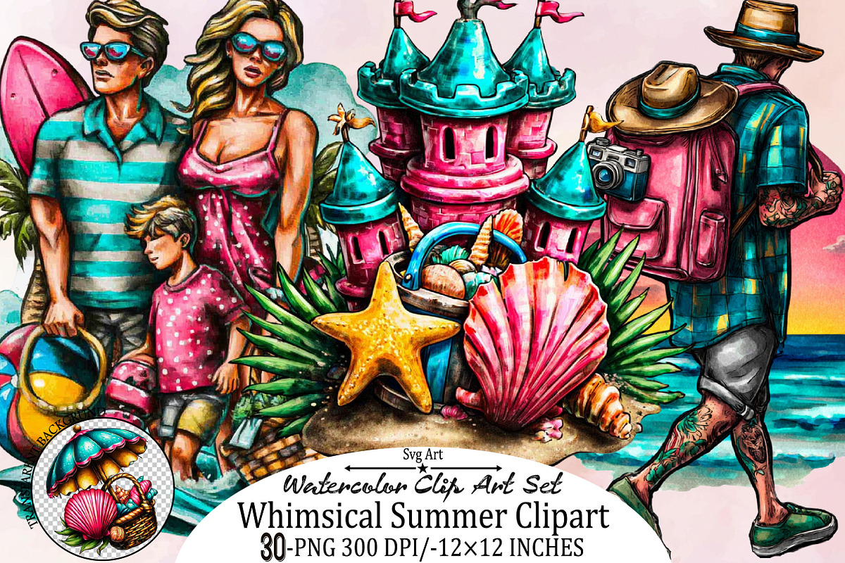 Whimsical Summer Clipart Bundle., an Illustration by SVGArt (Photo 1 of 9)