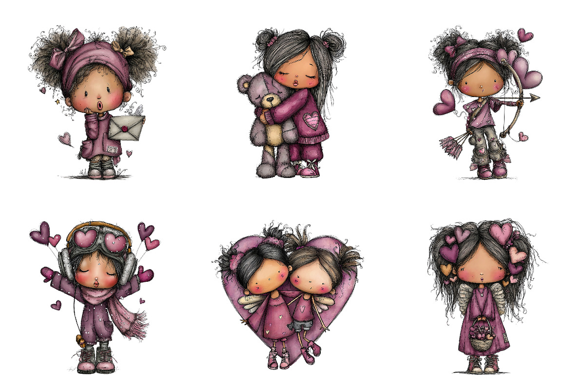 whimsical cupid valentine clipart, an Illustration by CreationArt (Photo 4 of 5)