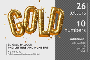 3D Gold Balloon Letters & Numbers