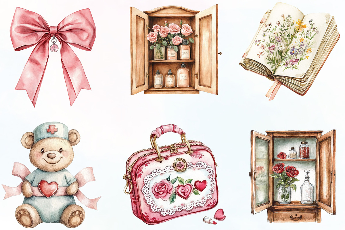 Watercolor Coquette Nurse Clipart, an Illustration by CraftArtStudio (Photo 3 of 6)