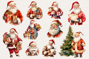 Santa Claus Watercolor Clipart. AI