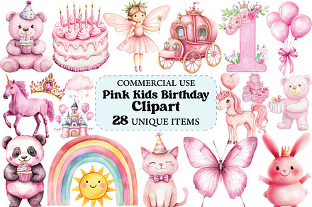 Pink Kids Birthday Clipart