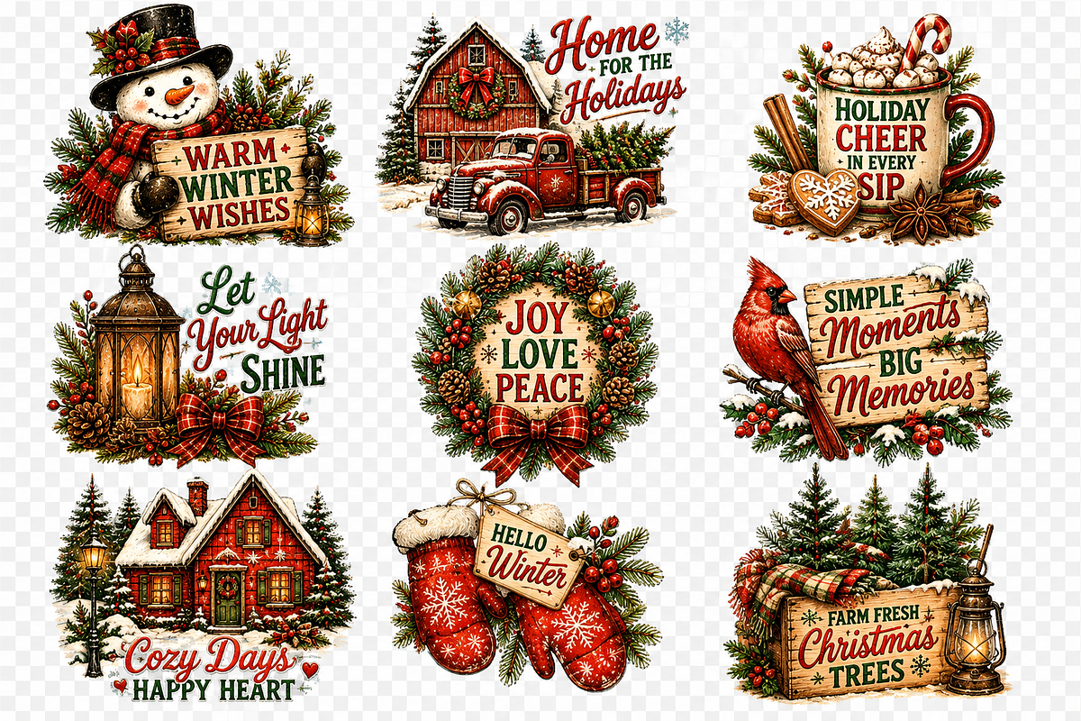 Vintage Christmas PNG Bundle, a Decorative Illustration by ElDesignState (Photo 2 of 13)