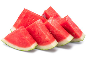 Watermelon triangle slices without seeds isolated on white backg, a Food & Drink Photo by Volff