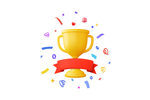 3D Trophy cup with ribbon and, a Finance Illustration by ModVector