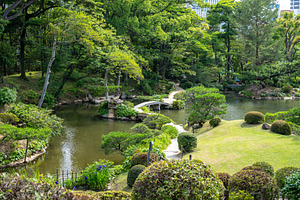Traditional bridges in Shukkei-en Japanese garden in Hiroshima,, a Nature Photo by GoodGoods