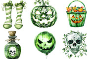 Green & White Halloween Clipart, an Illustration by CraftArtStudio (Thumbnail 3 of 6)