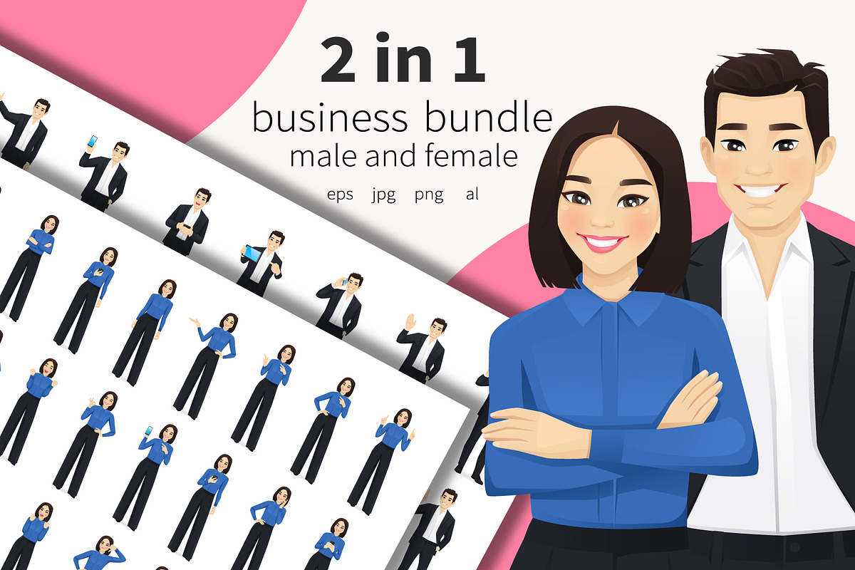 Business Asian man and woman 2 in 1, a Finance Illustration by Volha Hlinskaya (Photo 1 of 9)
