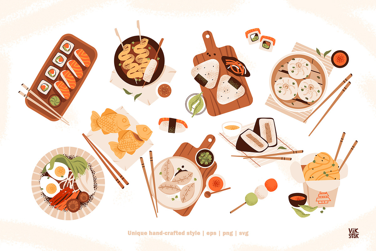 Asian Food Clipart + Recipe Page, a Food Illustration by vik.stock (Photo 2 of 5)