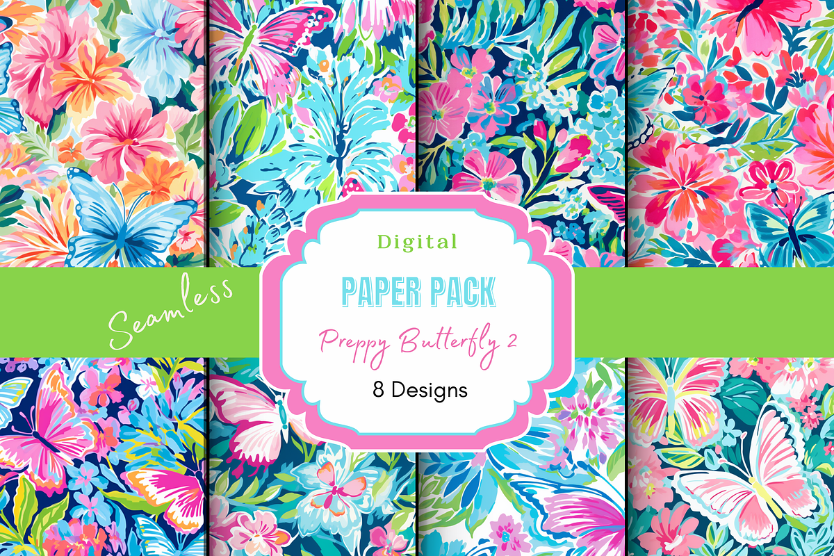 Preppy Butterfly Digital Paper Pack, a Pattern Graphic by Paper & Pattern Studio (Photo 1 of 7)