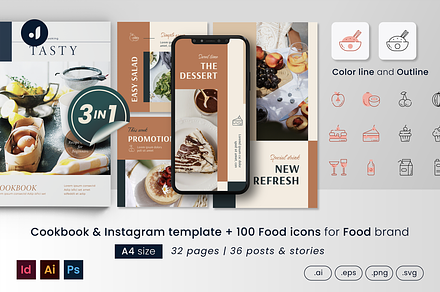 Cookbook, Social Media + Icon | Food, a Magazine Template by Jump Studio
