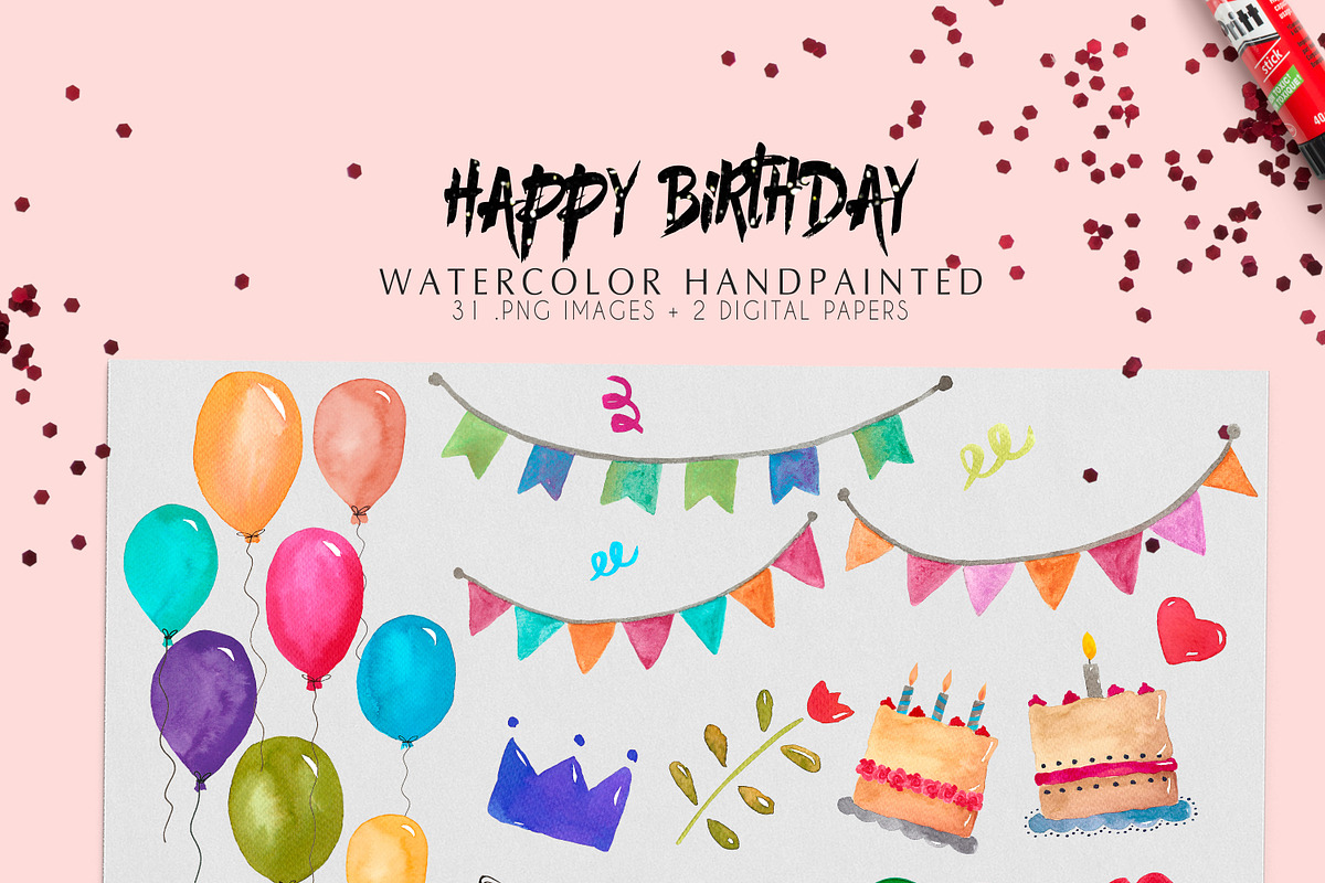 Watercolor Clip art happy birthday, a Graphic by AS Studio (Photo 3 of 3)