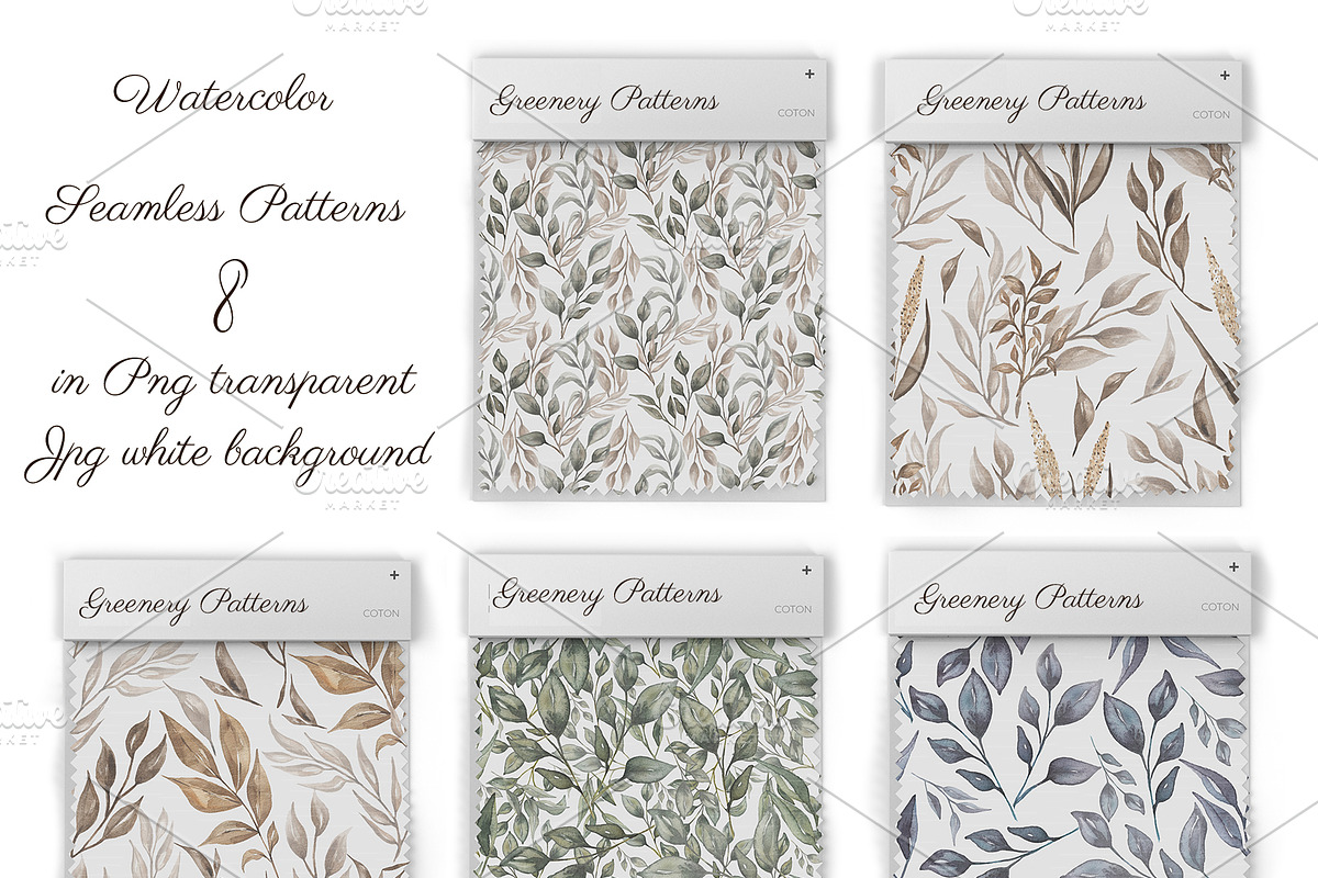 Watercolor Greenery Patterns, a Pattern Graphic by MayaNavits (Photo 3 of 11)