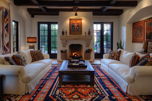 Cozy living room featuring intricate, a Photo by Pavel_design