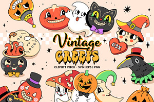 Retro Vintage Halloween Clipart Pack