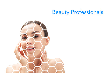 Smiling beautiful woman with holographic honeycomb on her face. Plastic surgery, a Photo by AndreyShevchuk