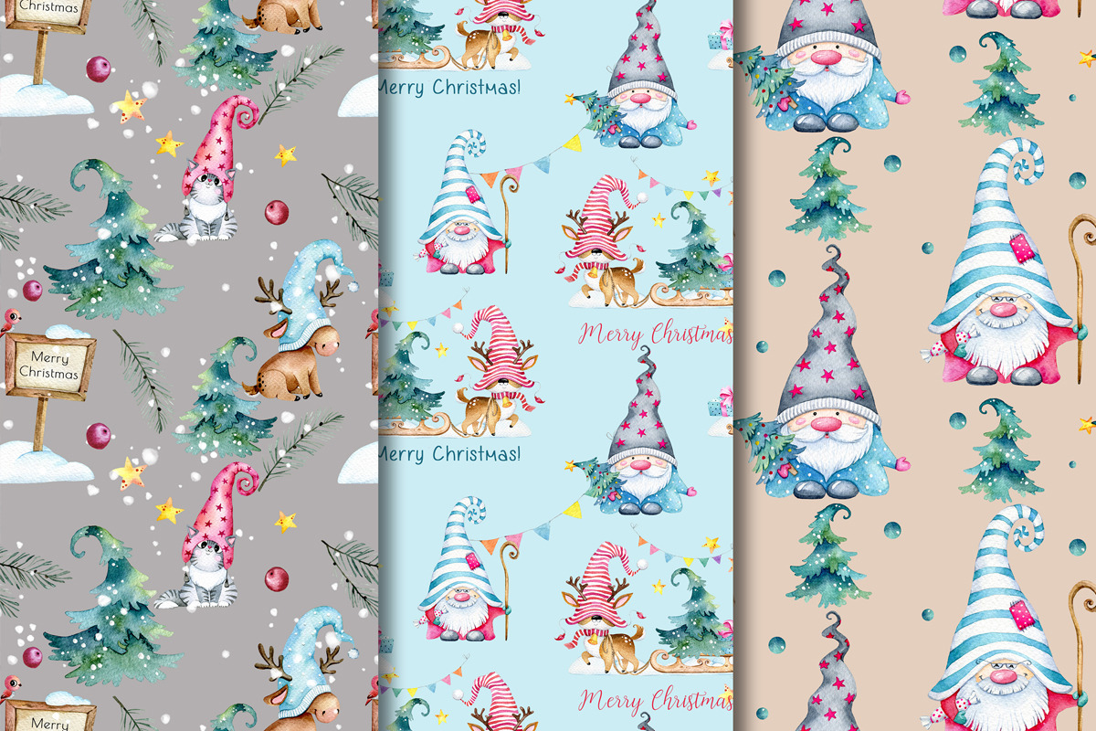 Christmas Gnomes seamless patterns, a Pattern Graphic by SimpleWishesArt (Photo 2 of 4)